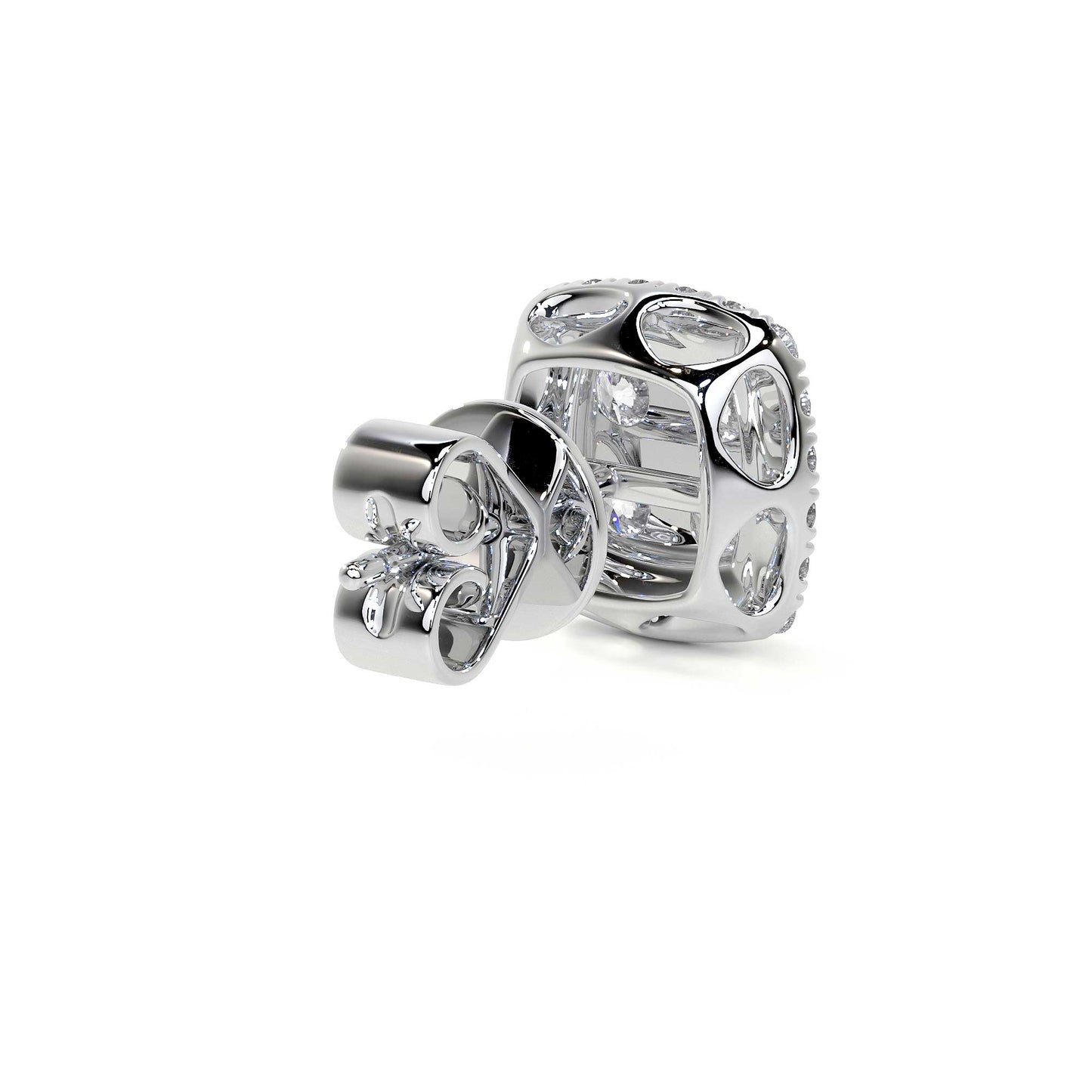 Square Stud Cluster Earrings with Halo