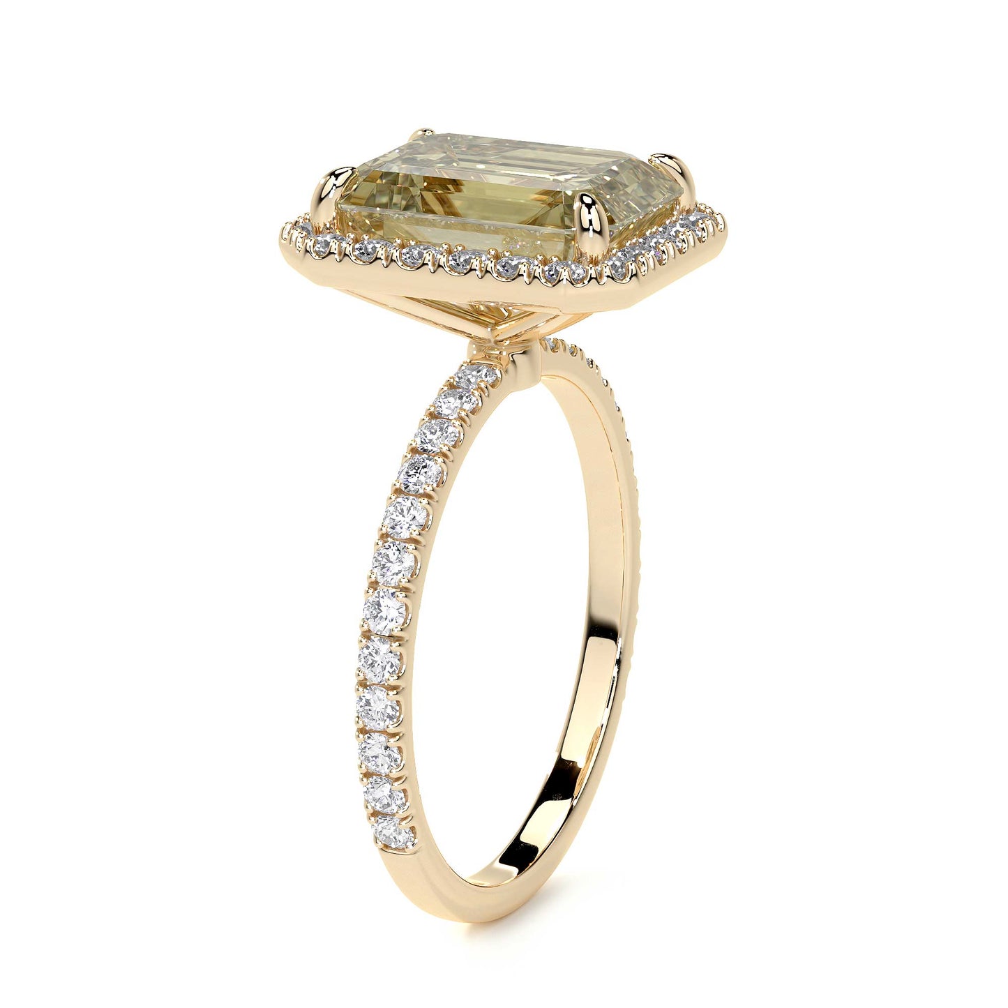 Emerald Cut Diamond Ring With Halo, 2 CT