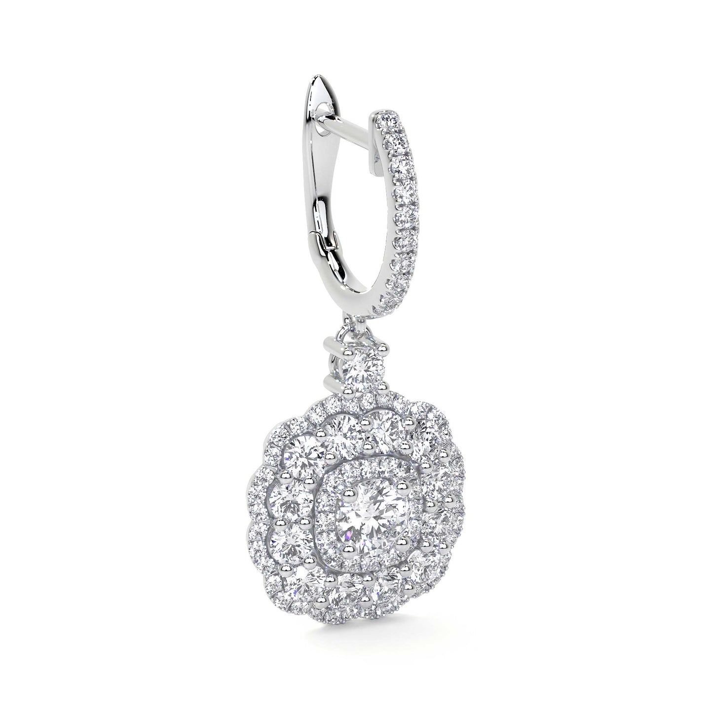 Drop Cluster Diamond Earrings with Halo