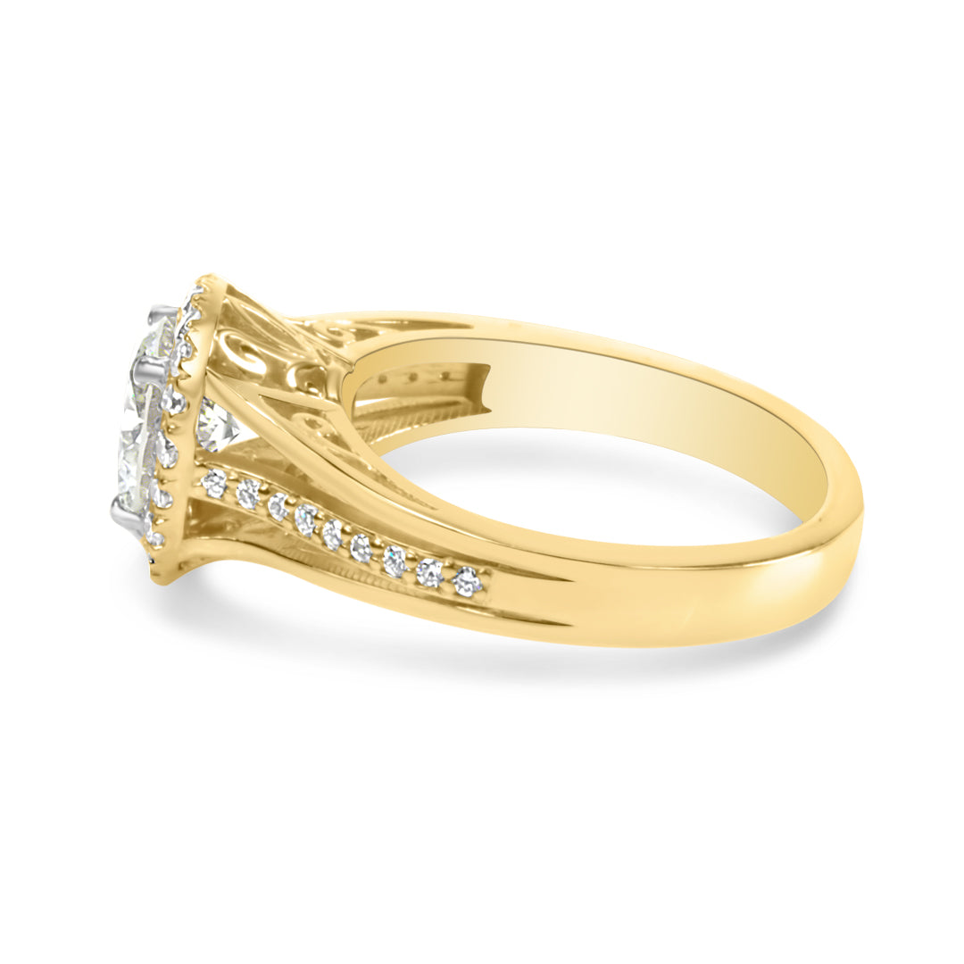 Split Shank Cushion Halo Engagement Ring
