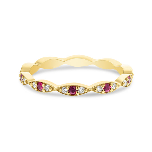 Ruby and Diamond Marquise Shaped Stackable Eternity Band
