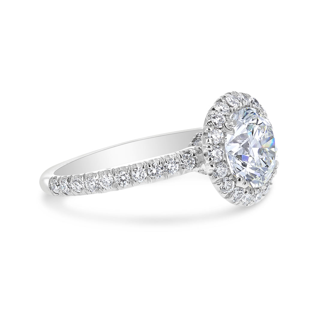 Platinum Halo Engagement Ring With Diamond Shank and Gallery