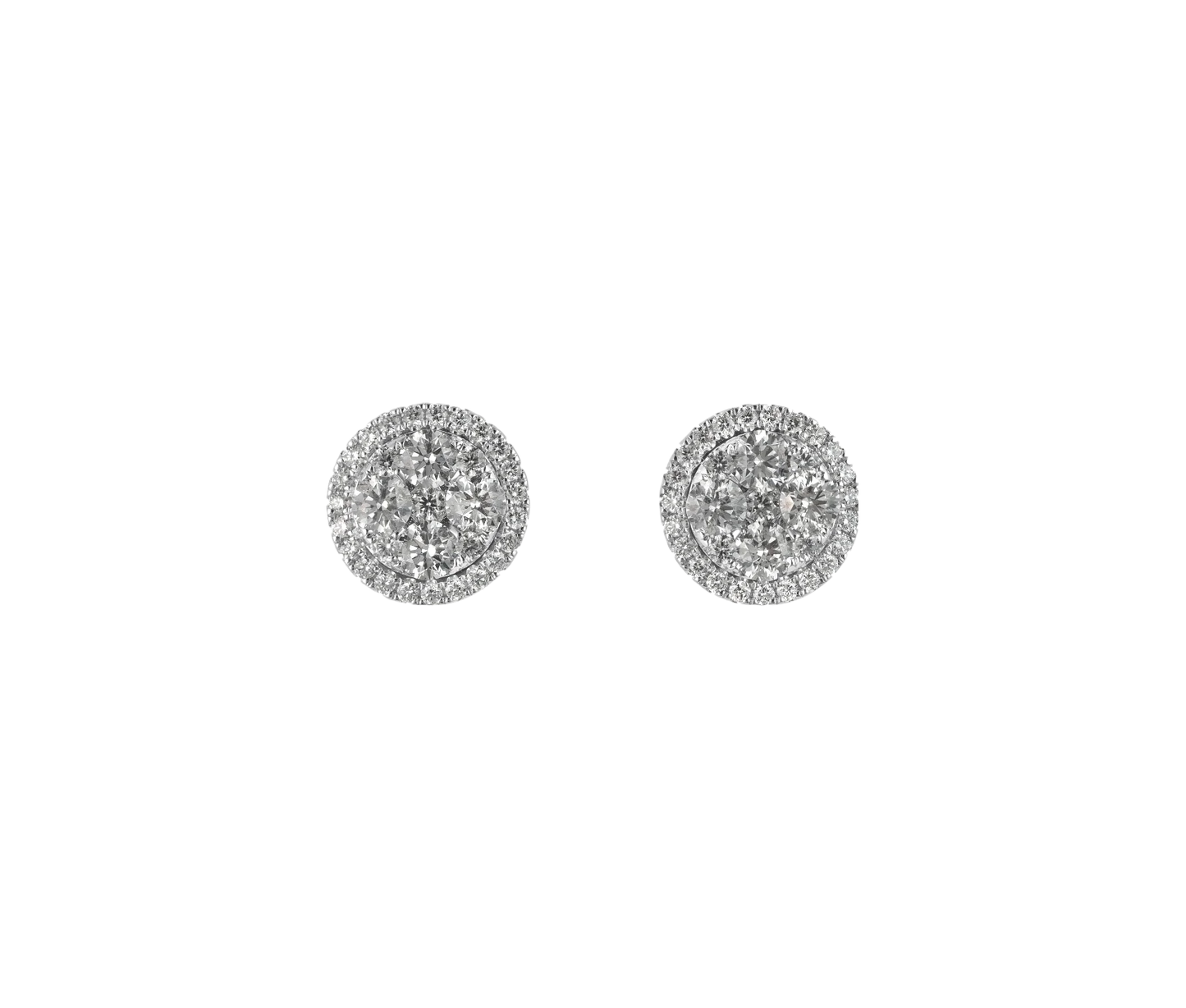 Round Cluster Stud Earrings with Halo