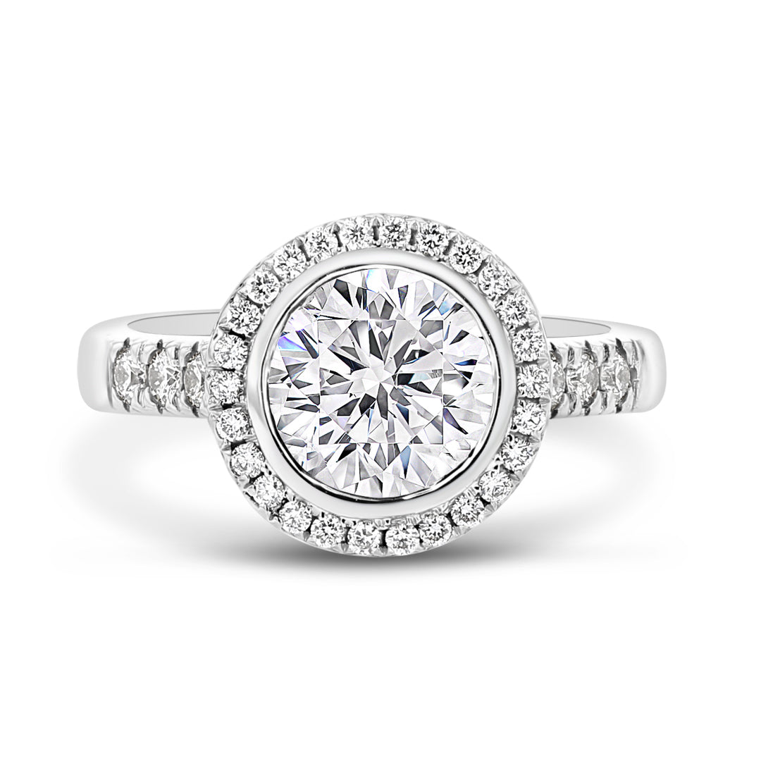 Halo Ring with Round Diamond Bezel Set