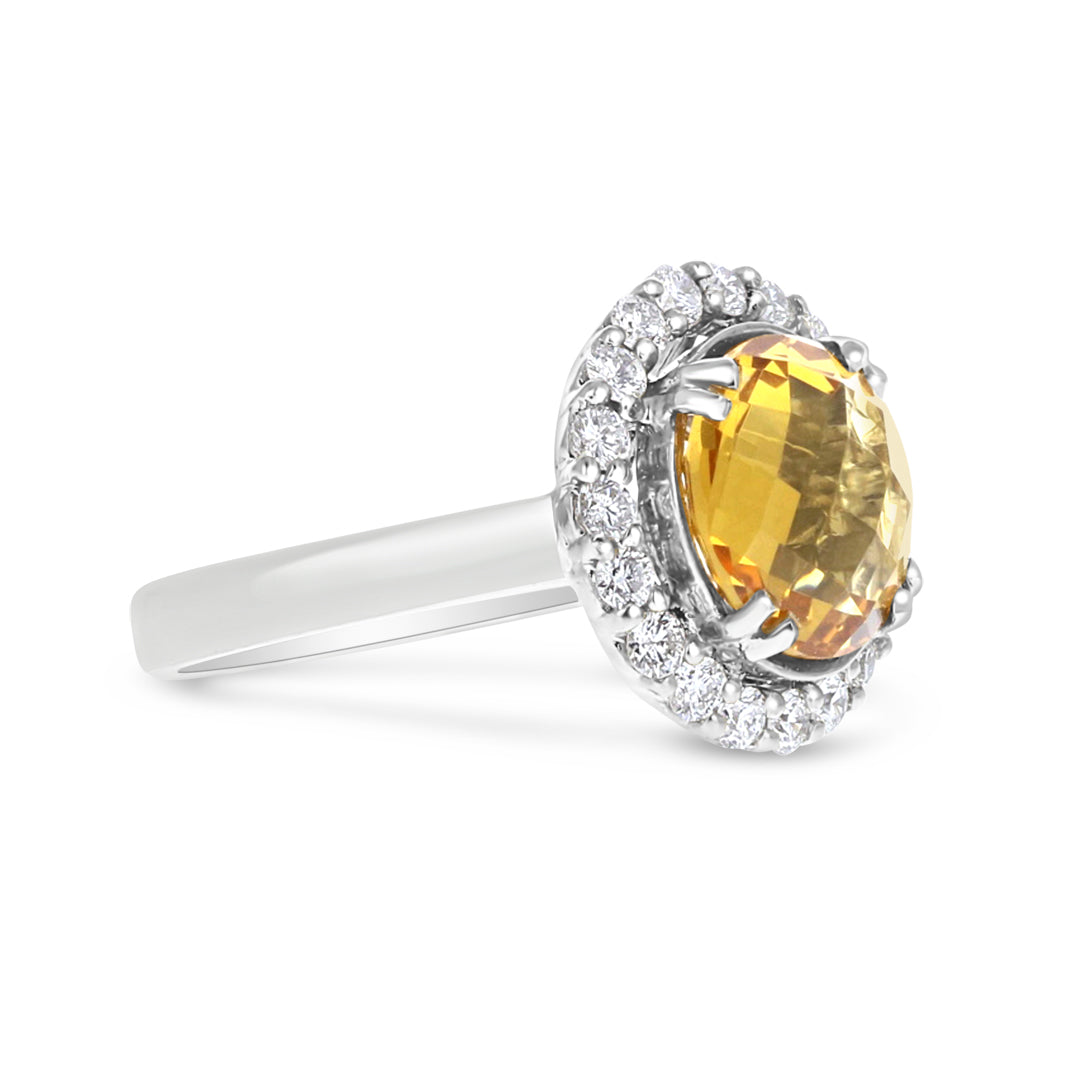 White Gold Citrine and Diamond Ring