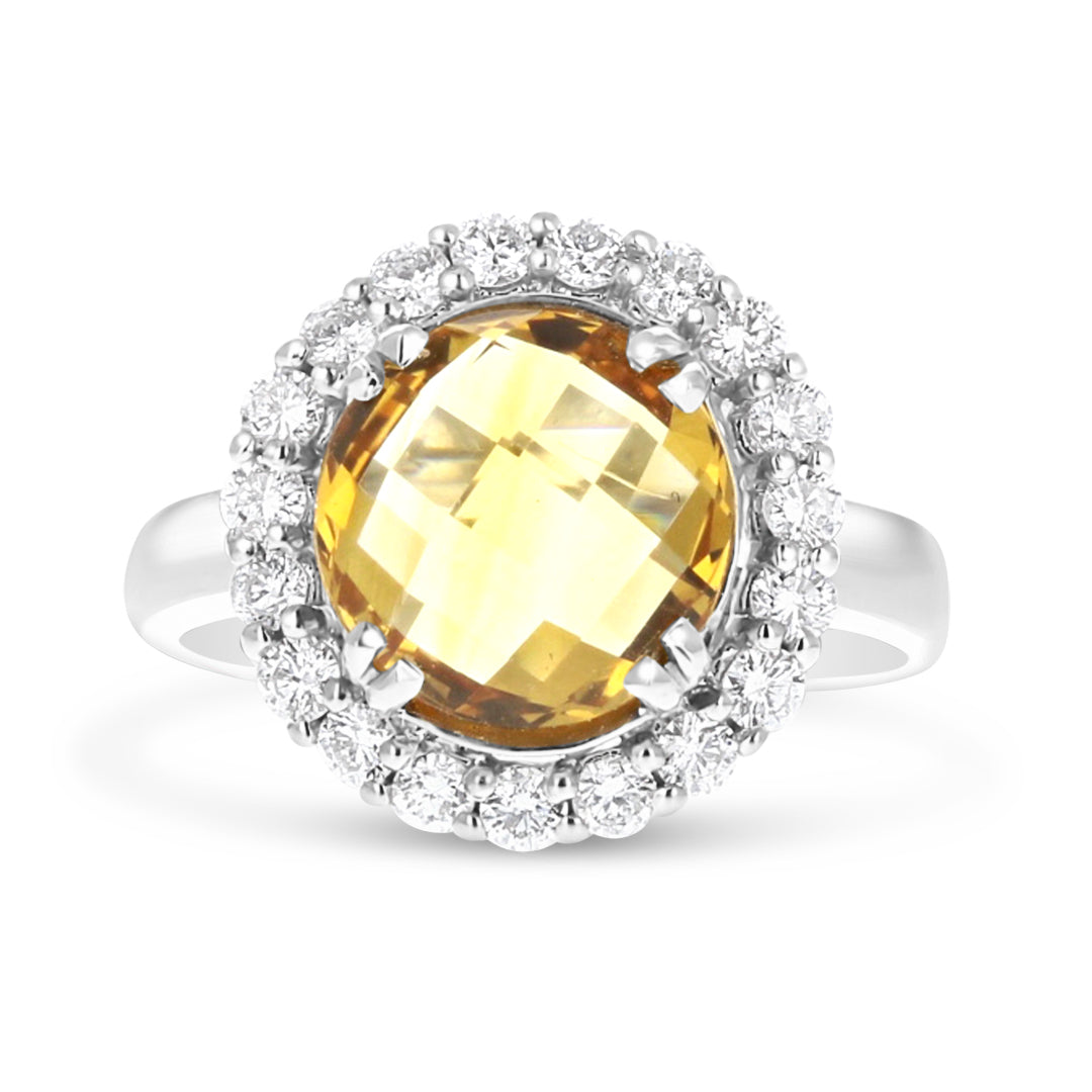 White Gold Citrine and Diamond Ring
