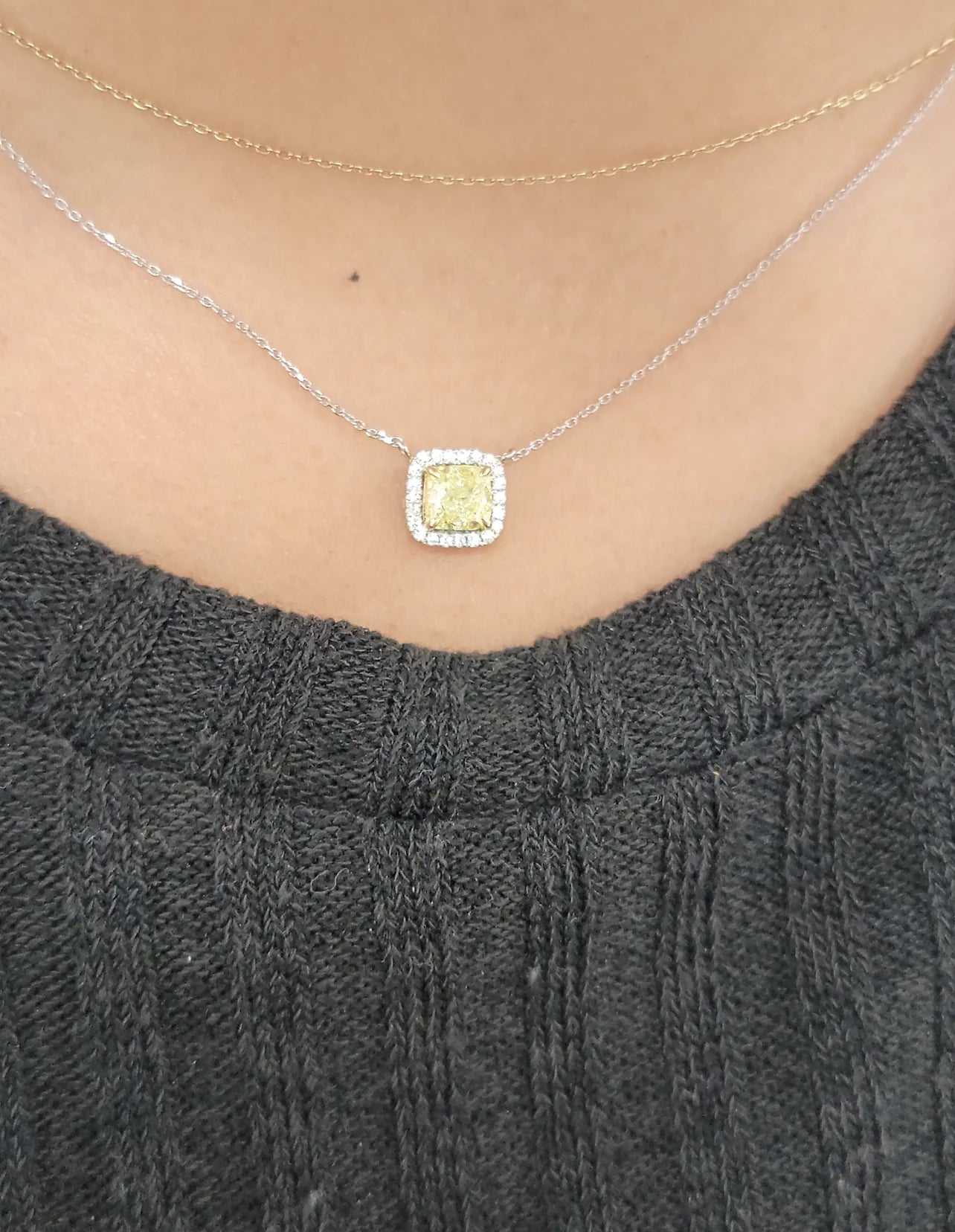 Yellow Diamond Cushion Halo Pendant