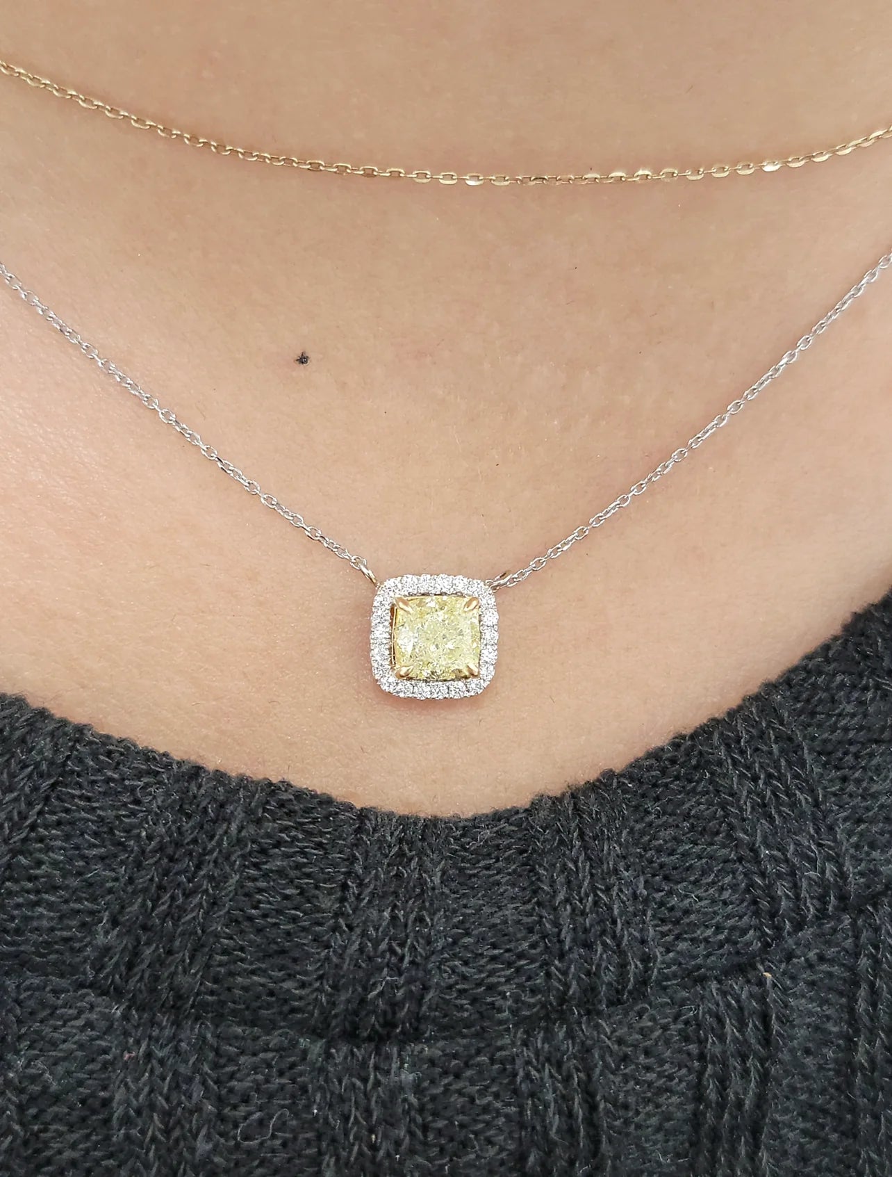 Yellow Diamond Cushion Halo Pendant