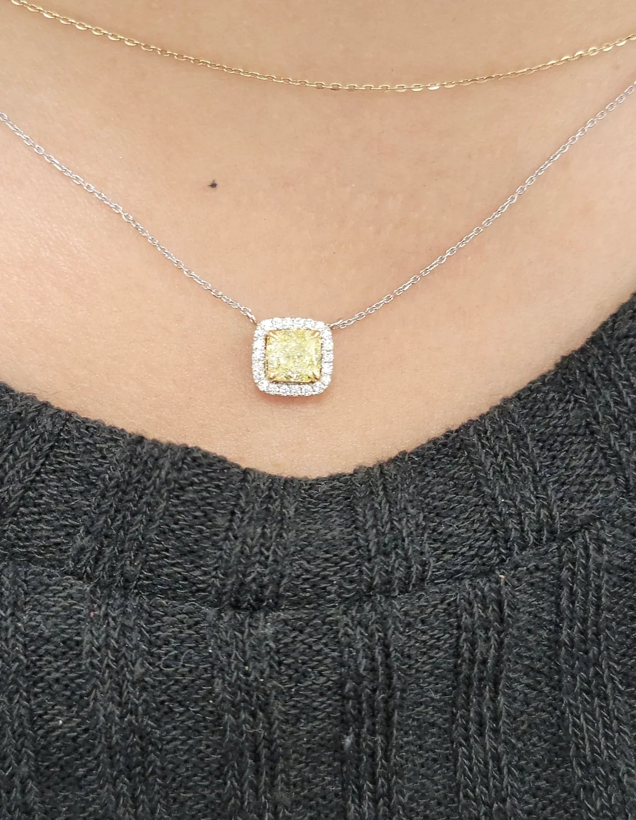 Yellow Diamond Cushion Halo Pendant