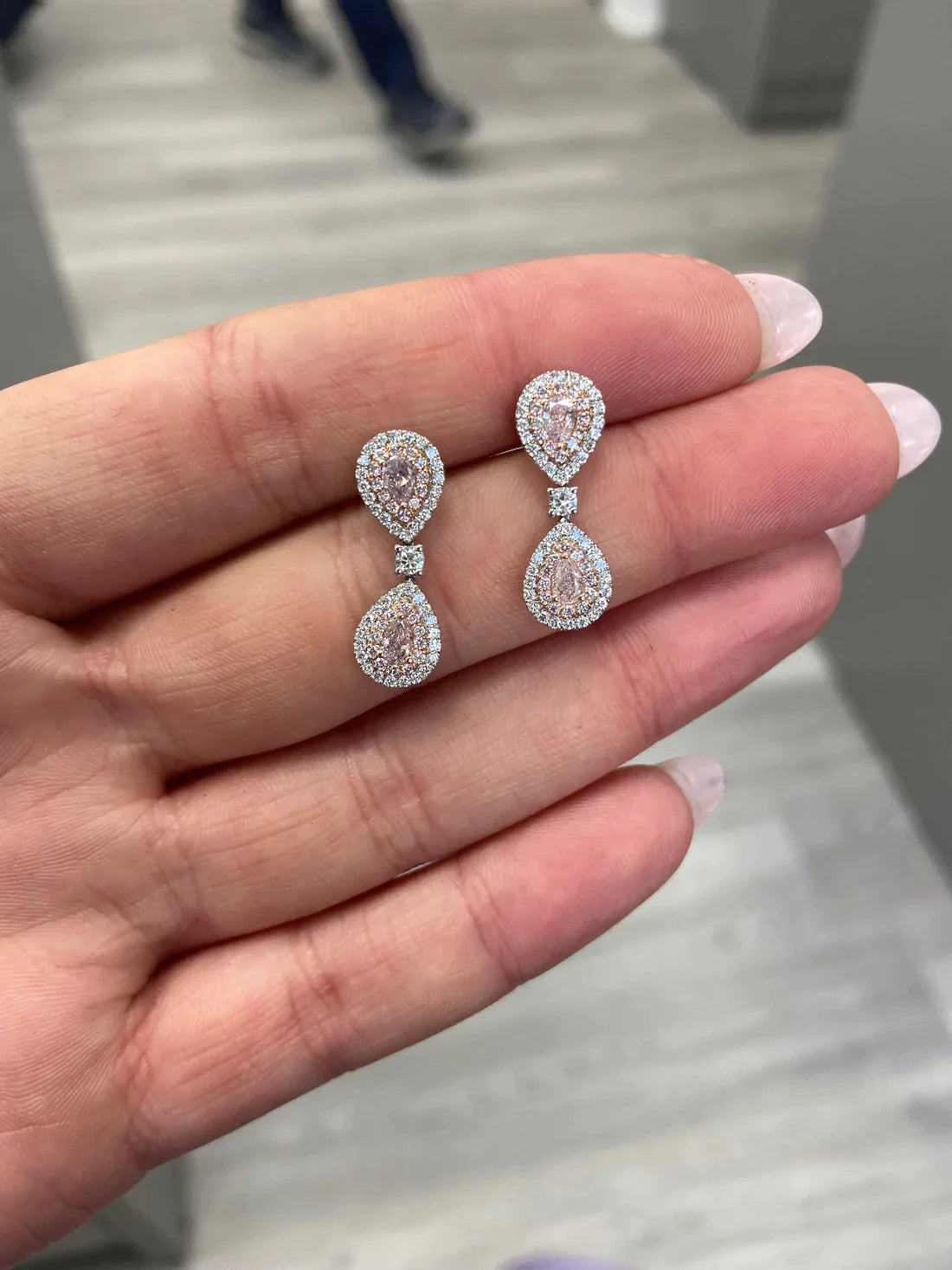 1.33 Carat Pink Pear Diamond Earrings