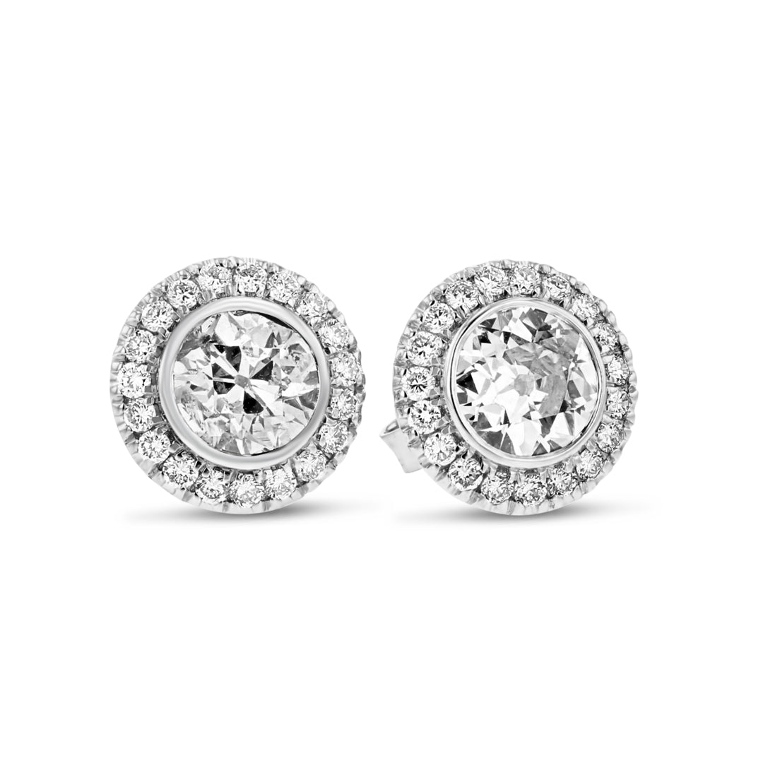 Bezel-Set Halo Diamond Stud Earrings