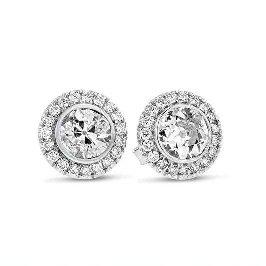 Bezel-Set Halo Diamond Stud Earrings