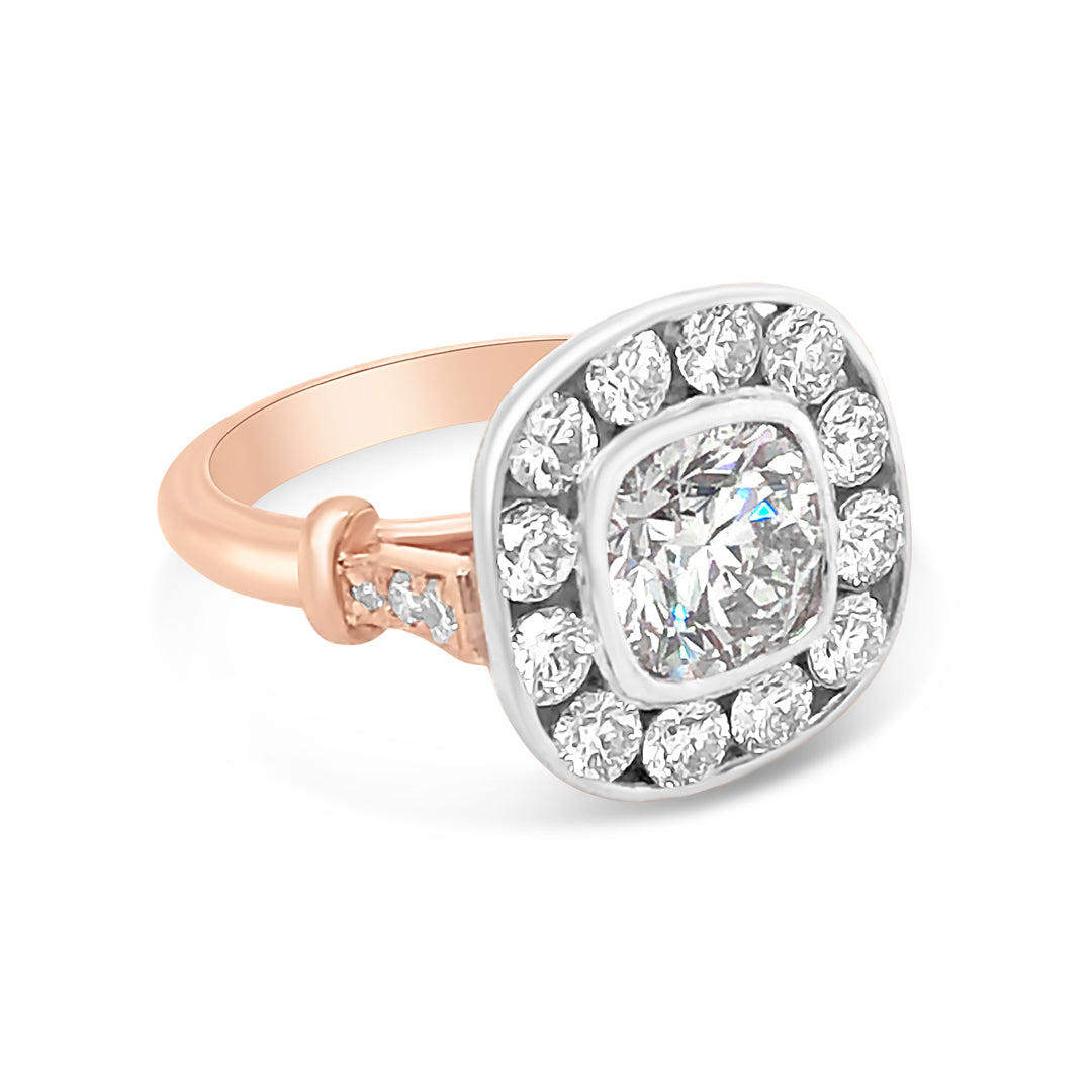 Rose Gold Ring with Bezel and Channel Set Diamonds in White Gold