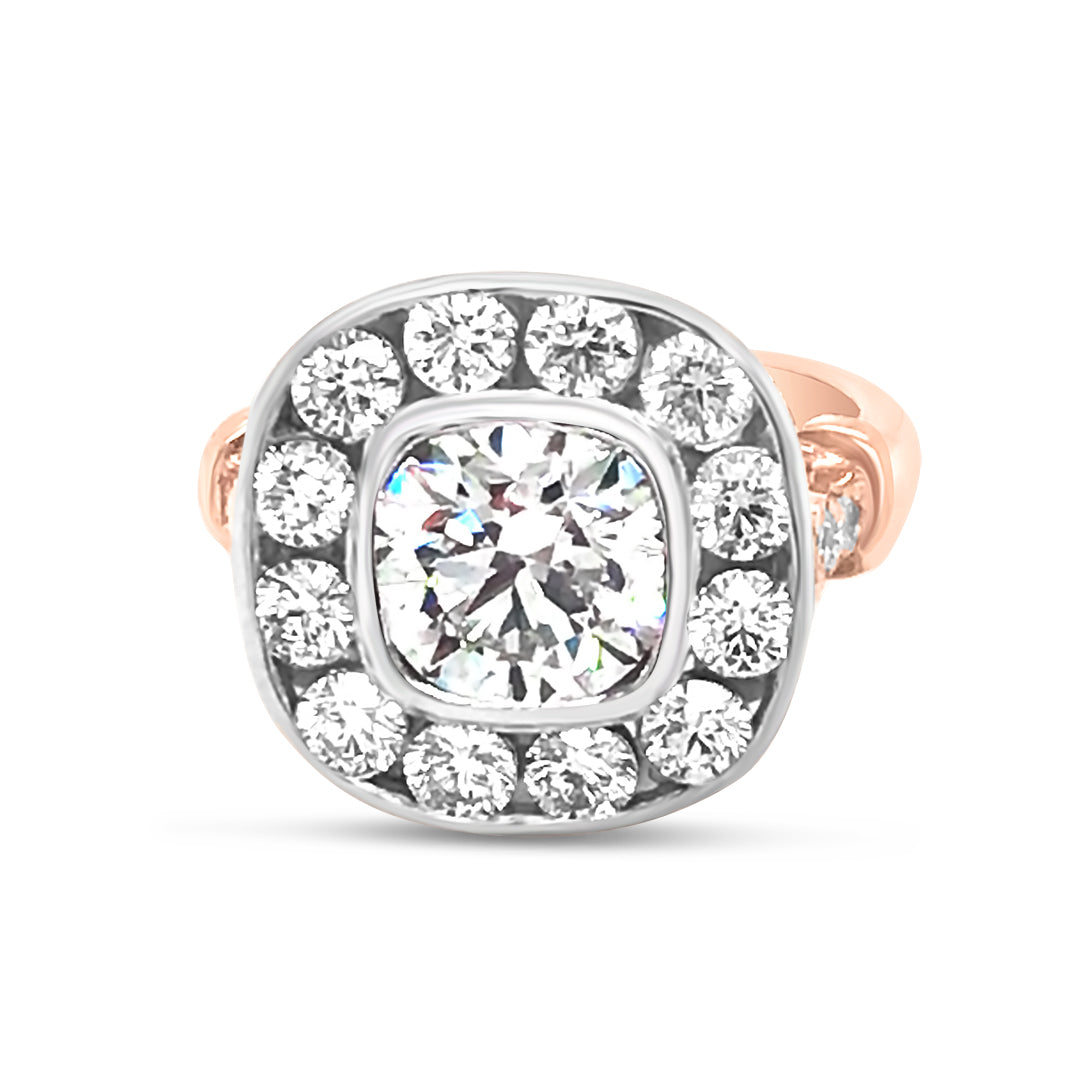 Rose Gold Ring with Bezel and Channel Set Diamonds in White Gold