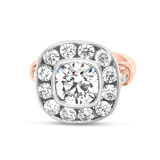 Rose Gold Ring with Bezel and Channel Set Diamonds in White Gold