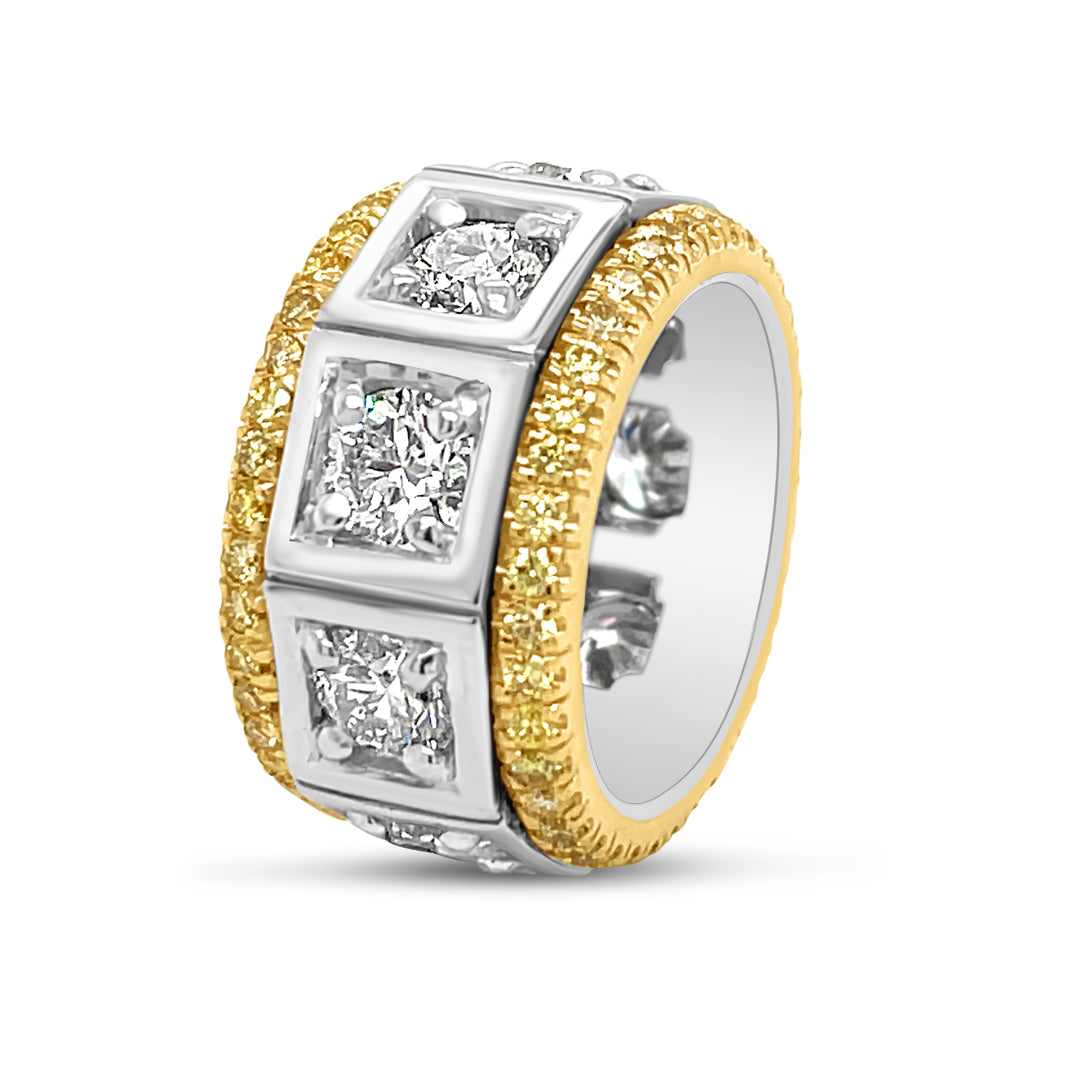 Platinum and Yellow Gold Eternity Band With White and Fancy Yellow Diamonds