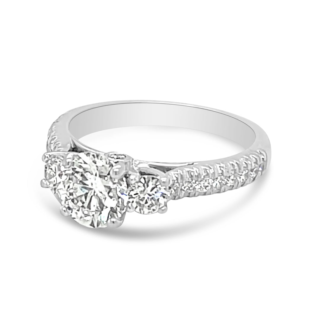 Three Stone Engagement Ring With Pave Shank