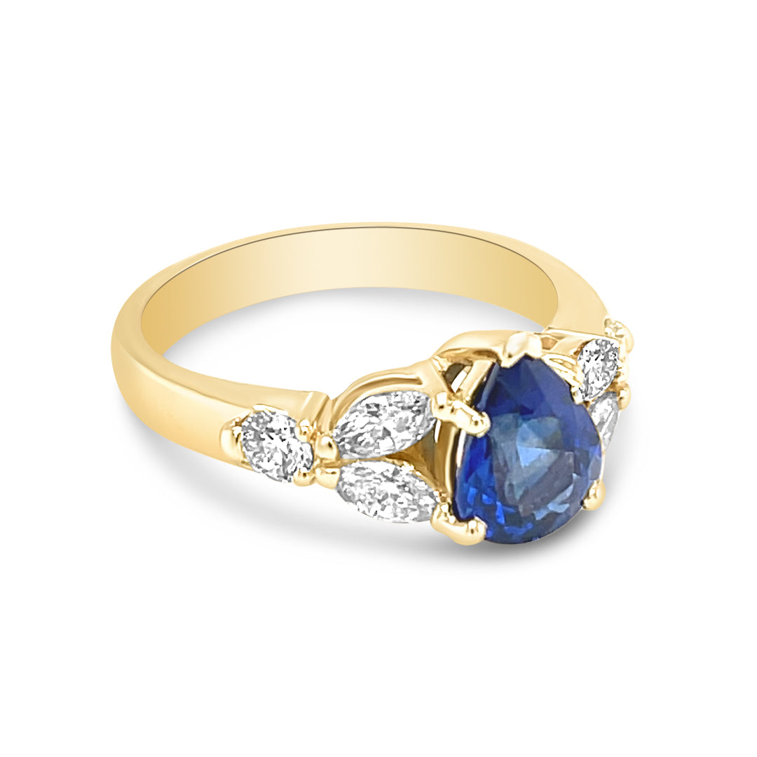 Pear Shaped Sapphire Diamond Engagement Ring