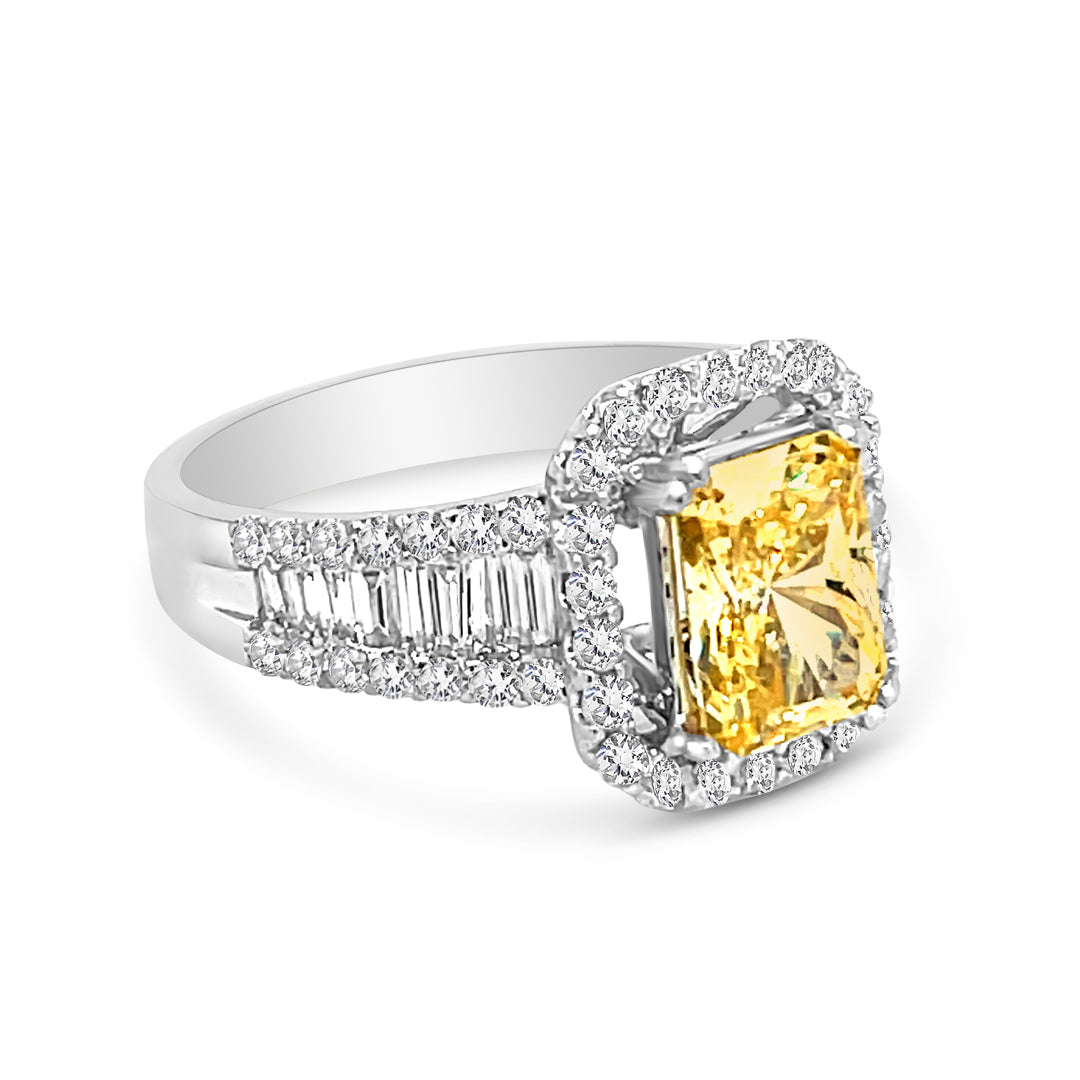 Canary Topaz and Diamond Halo Ring
