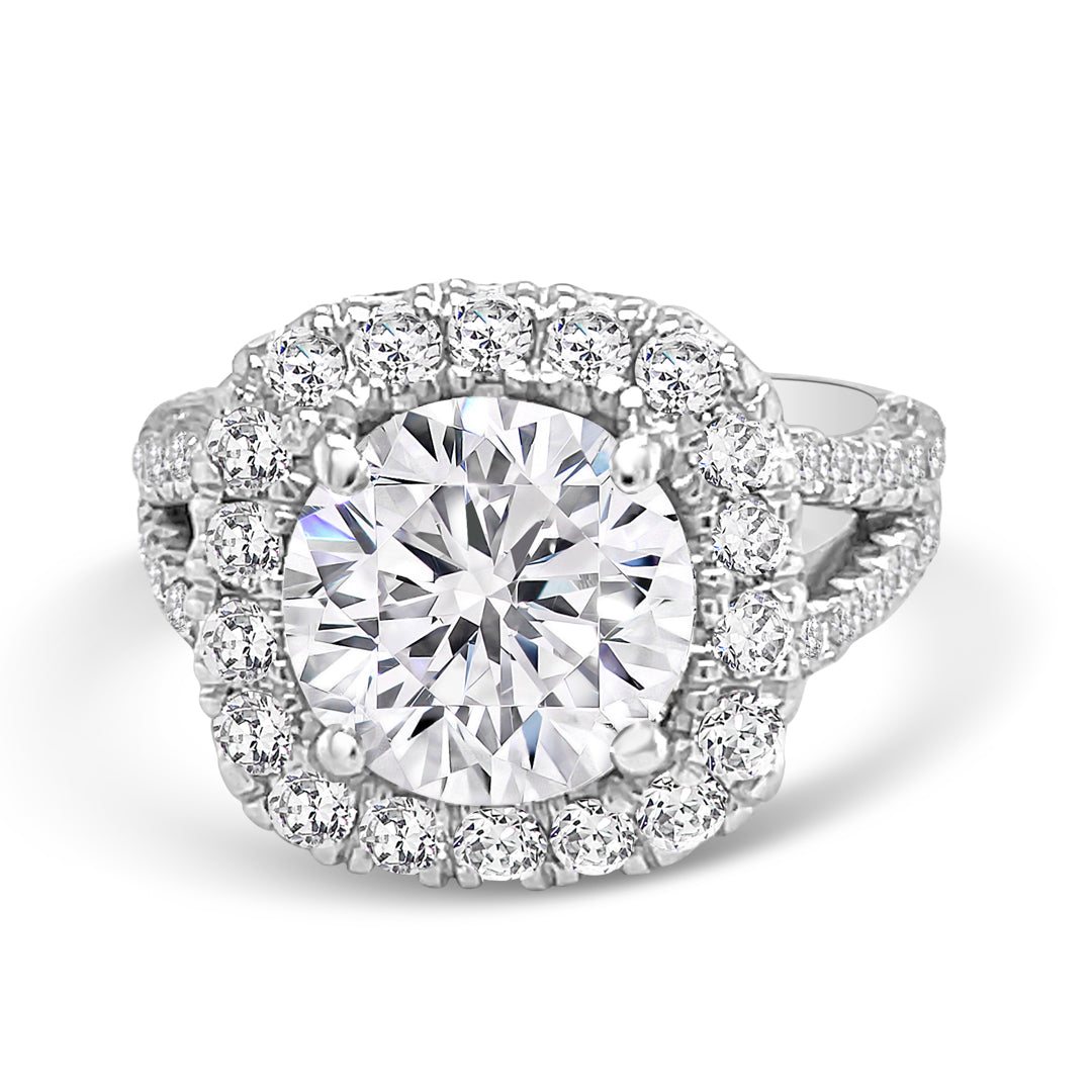 Platinum Halo and Split Shank Engagement Ring