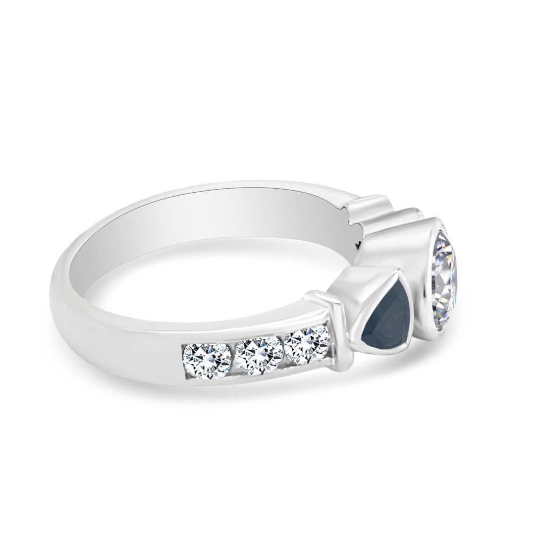 Three Stone Trillion Shaped Blue Sapphire and Diamond Engagement Ring
