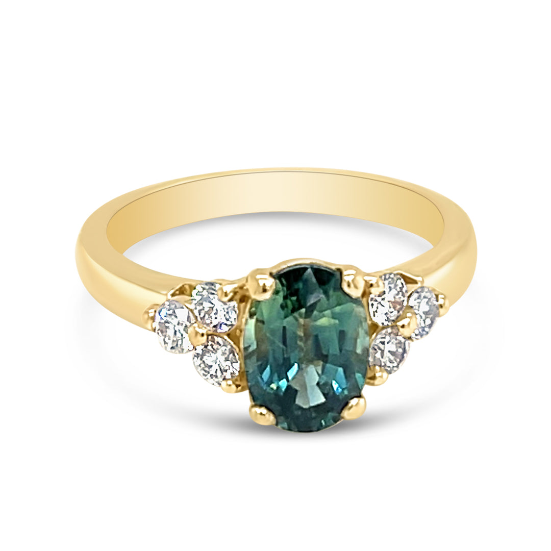 Green Sapphire and Diamond Engagement Ring