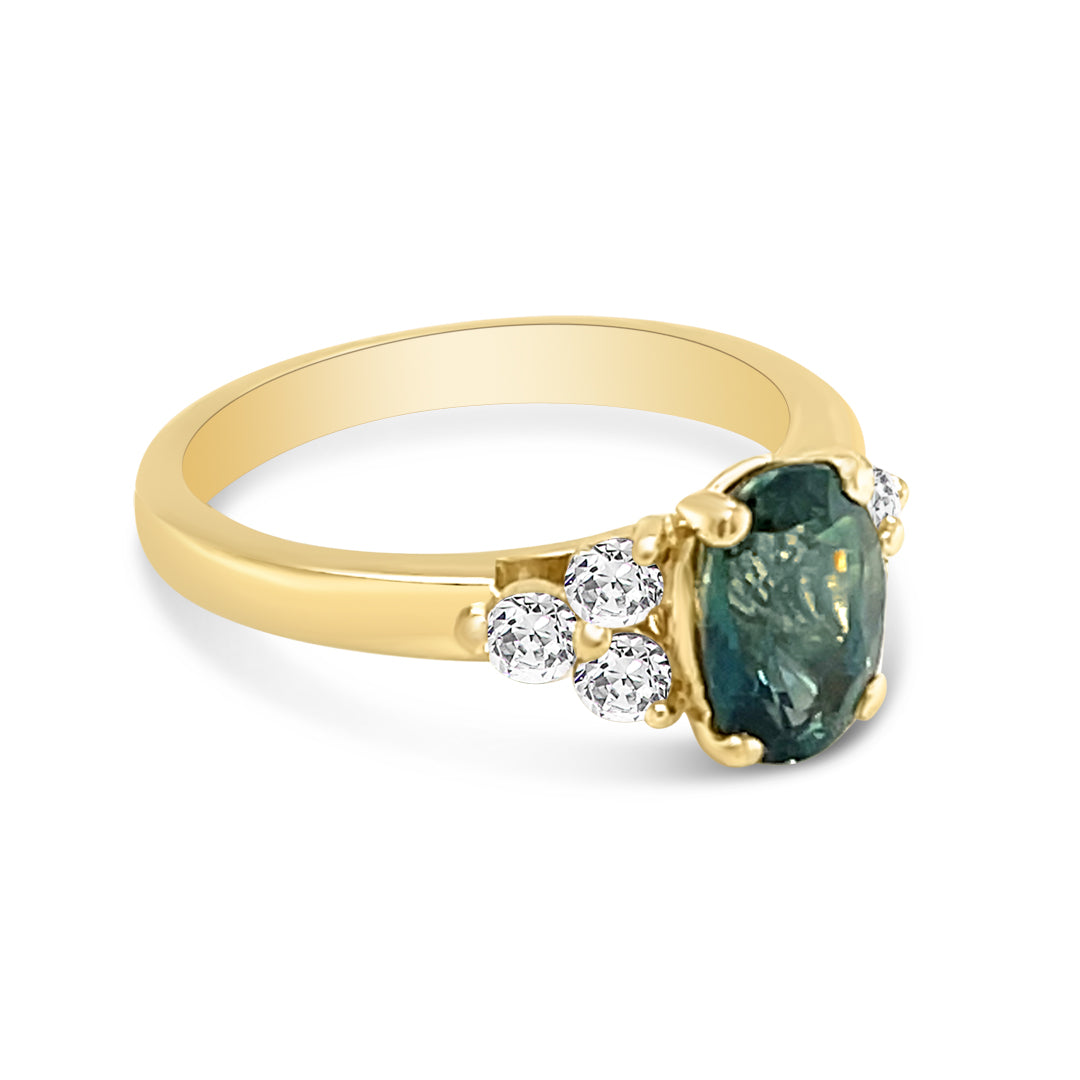 Green Sapphire and Diamond Engagement Ring