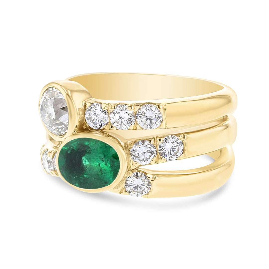 Crossover Emerald and Diamond Ring