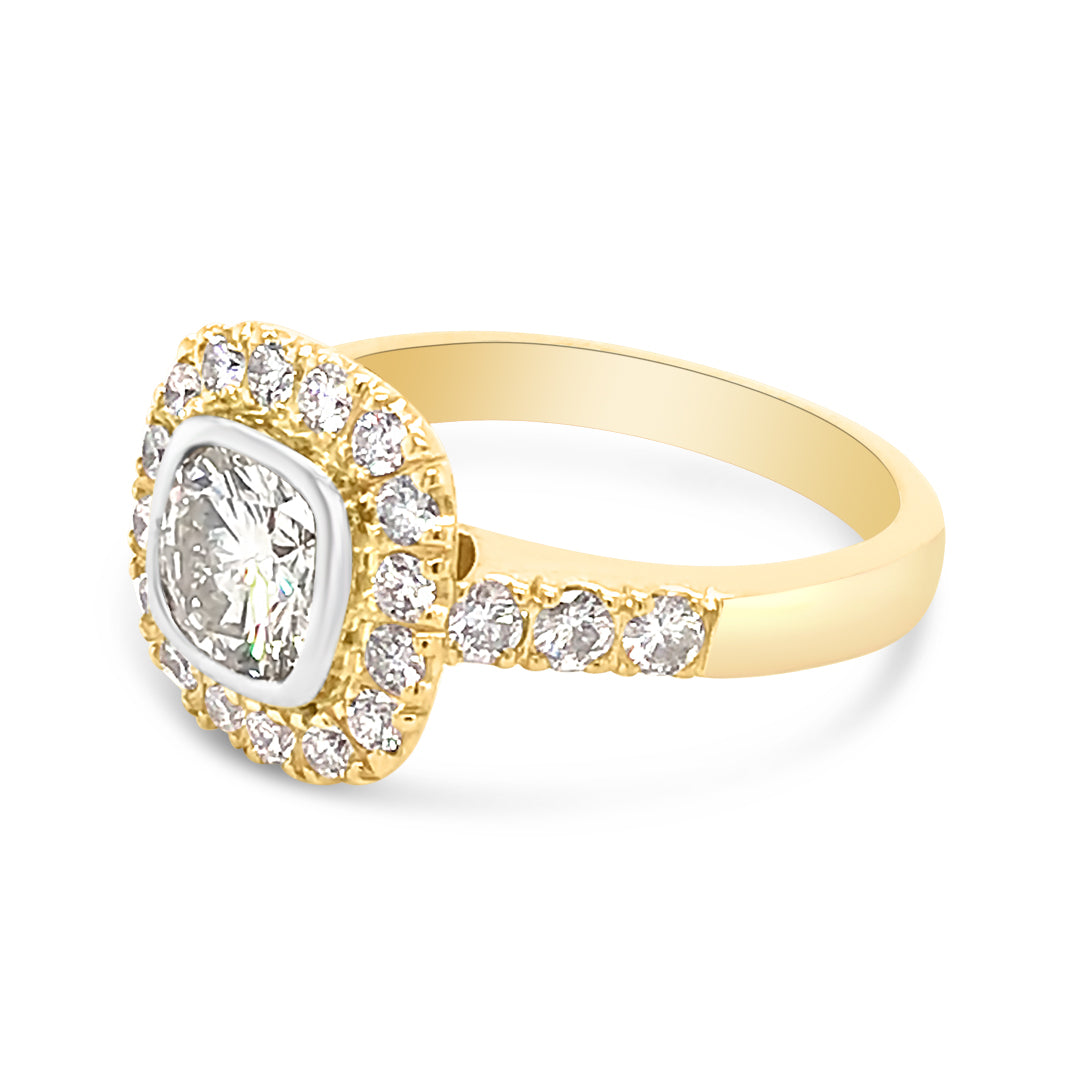 Cushion Halo With Bezel Set Center Diamond