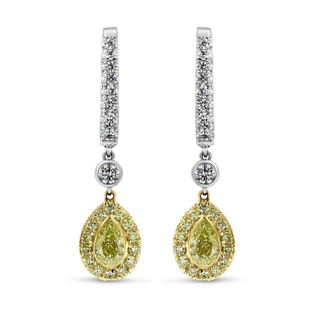 Fancy Yellow Pear Shaped Diamond Drop Earrings