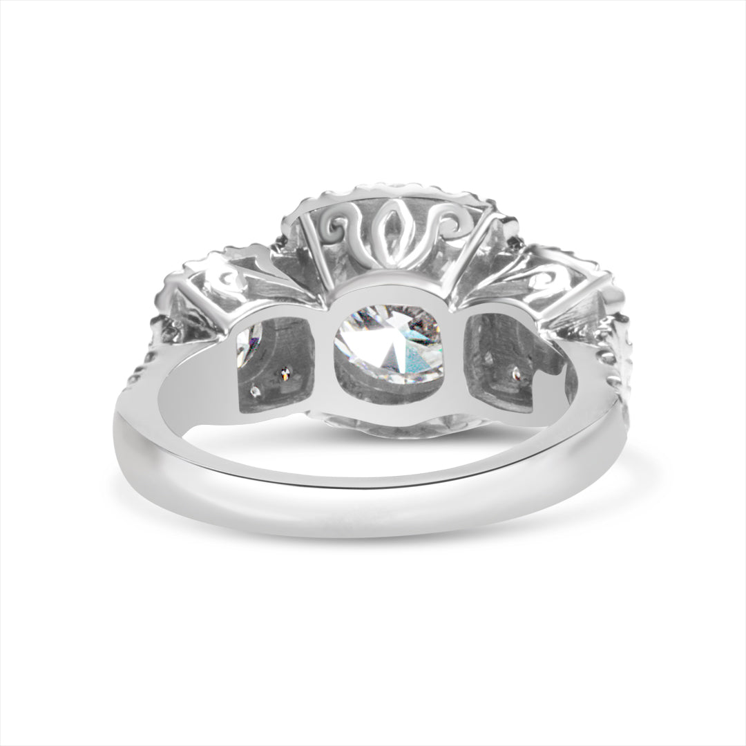 Three Stone Halo Style Engagement Ring