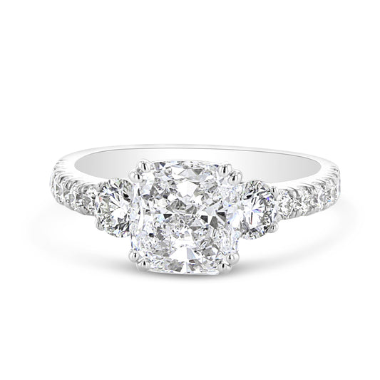 Cushion Cut Diamond Engagement Ring With Round Side Stones
