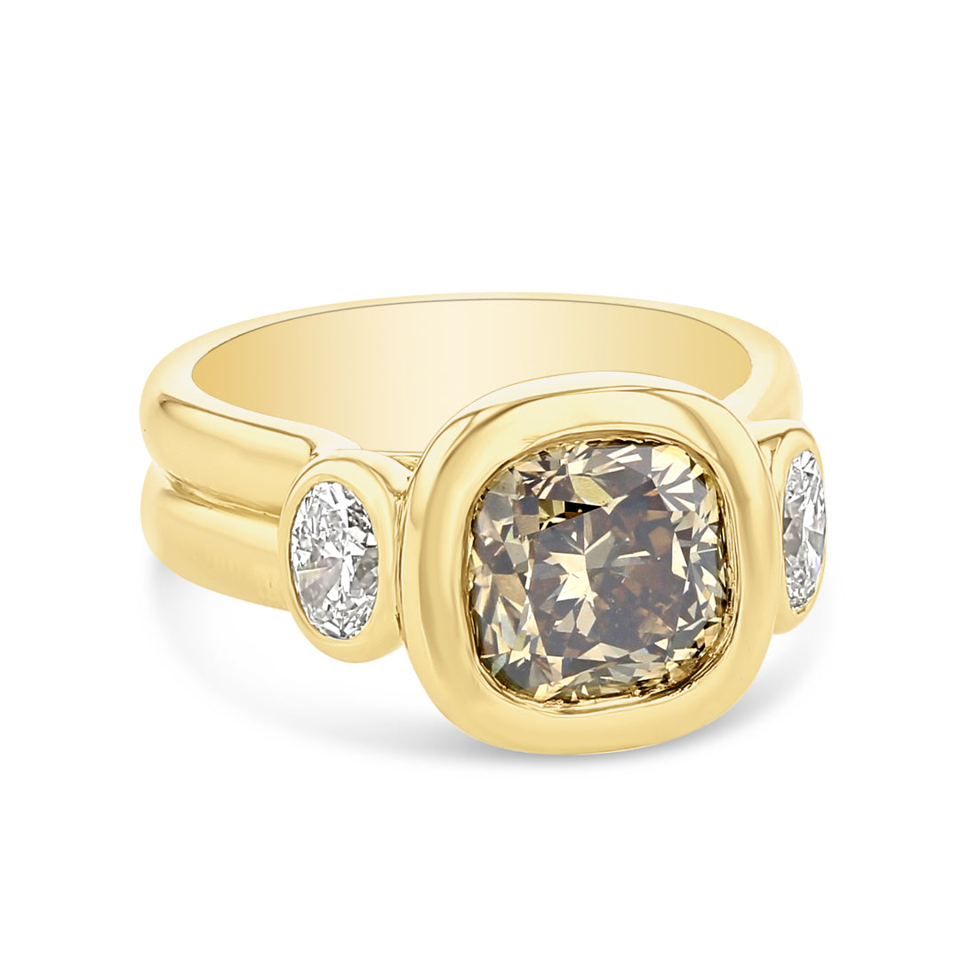 Cushion Shape Bezel Set Champagne Diamond Ring