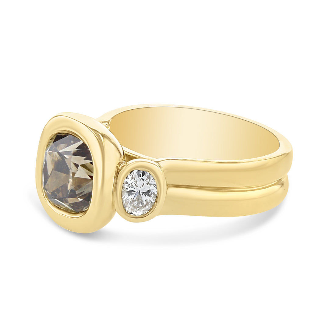 Cushion Shape Bezel Set Champagne Diamond Ring
