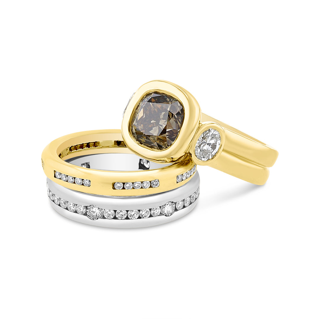 Cushion Shape Bezel Set Champagne Diamond Ring