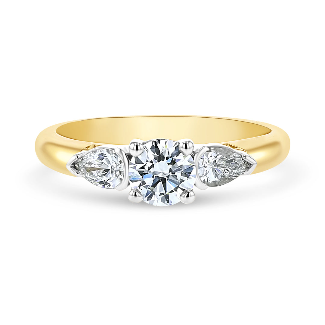 Three Stone Engagement Ring with Pear Shaped Side Diamonds – Euro