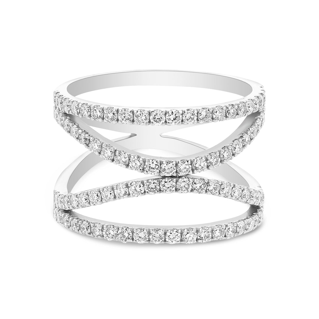Wide Double Row Pave Diamond Abstract Band