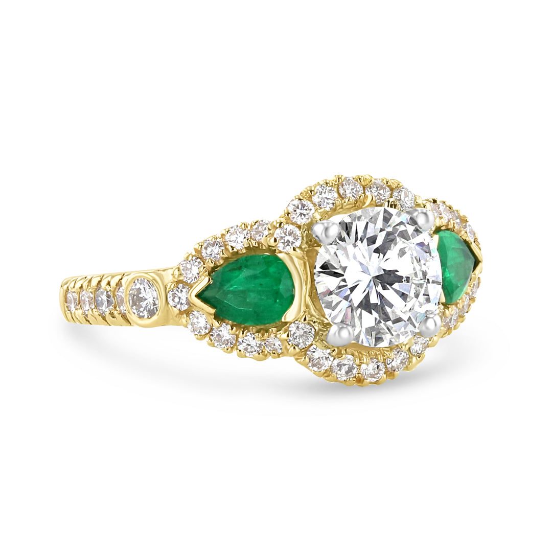 Emerald and Diamond Halo Engagement Ring