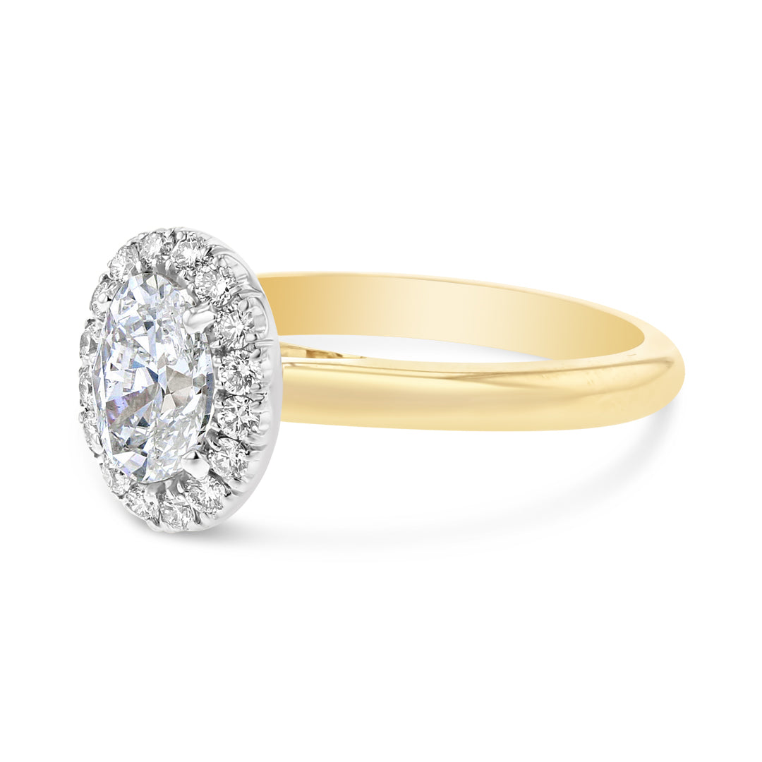 Oval Diamond Halo With Cathedral Style Rounded Shank