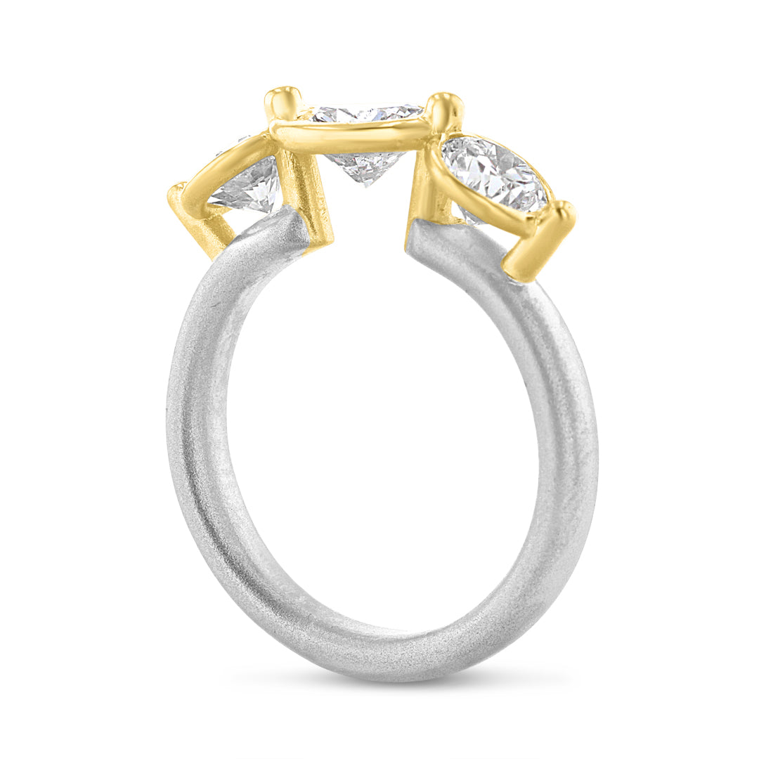 Three Stone Engagement Ring with Post and Bezel
