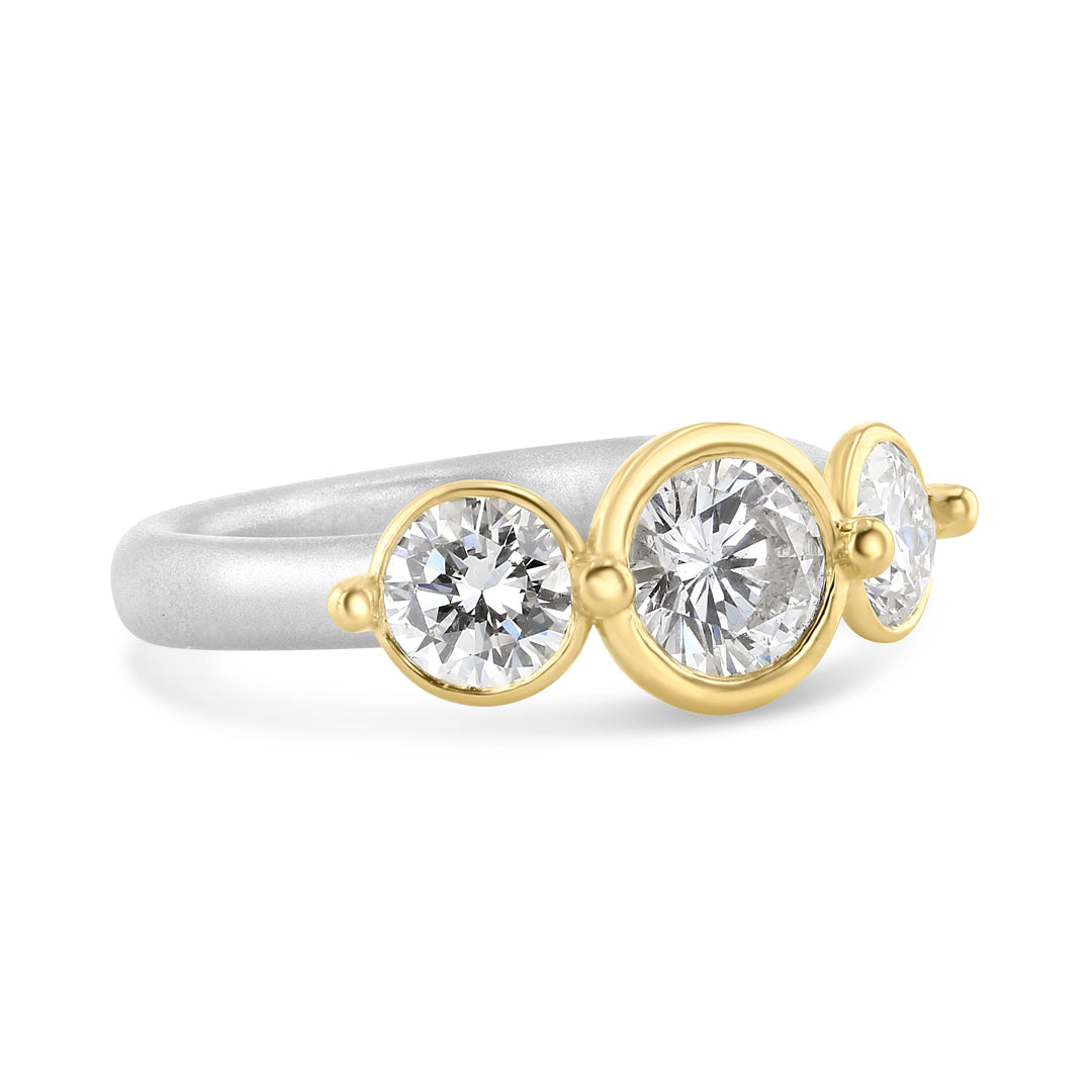 Three Stone Engagement Ring with Post and Bezel