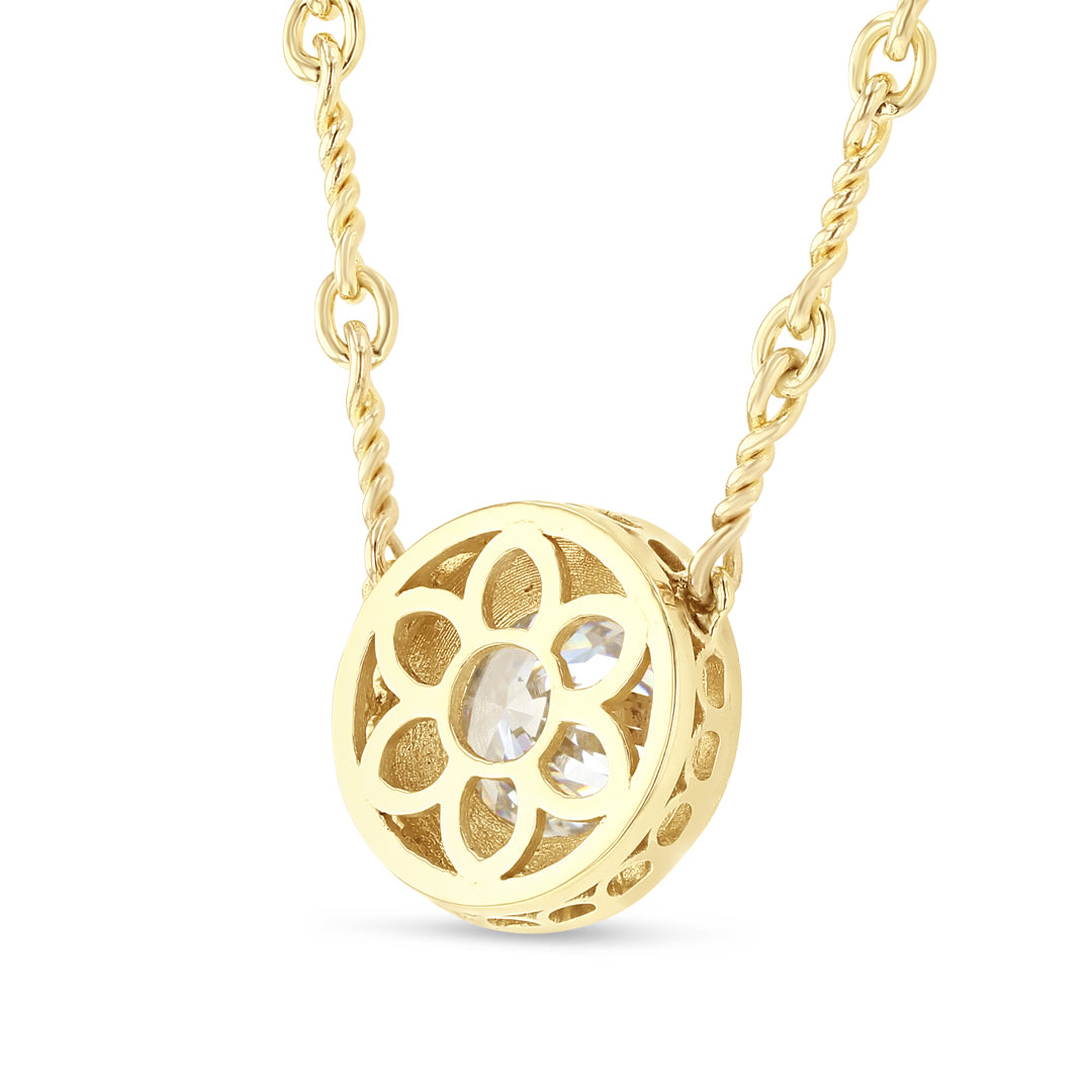 Diamond Bezel Set Necklace with Crescent Silhouette Details