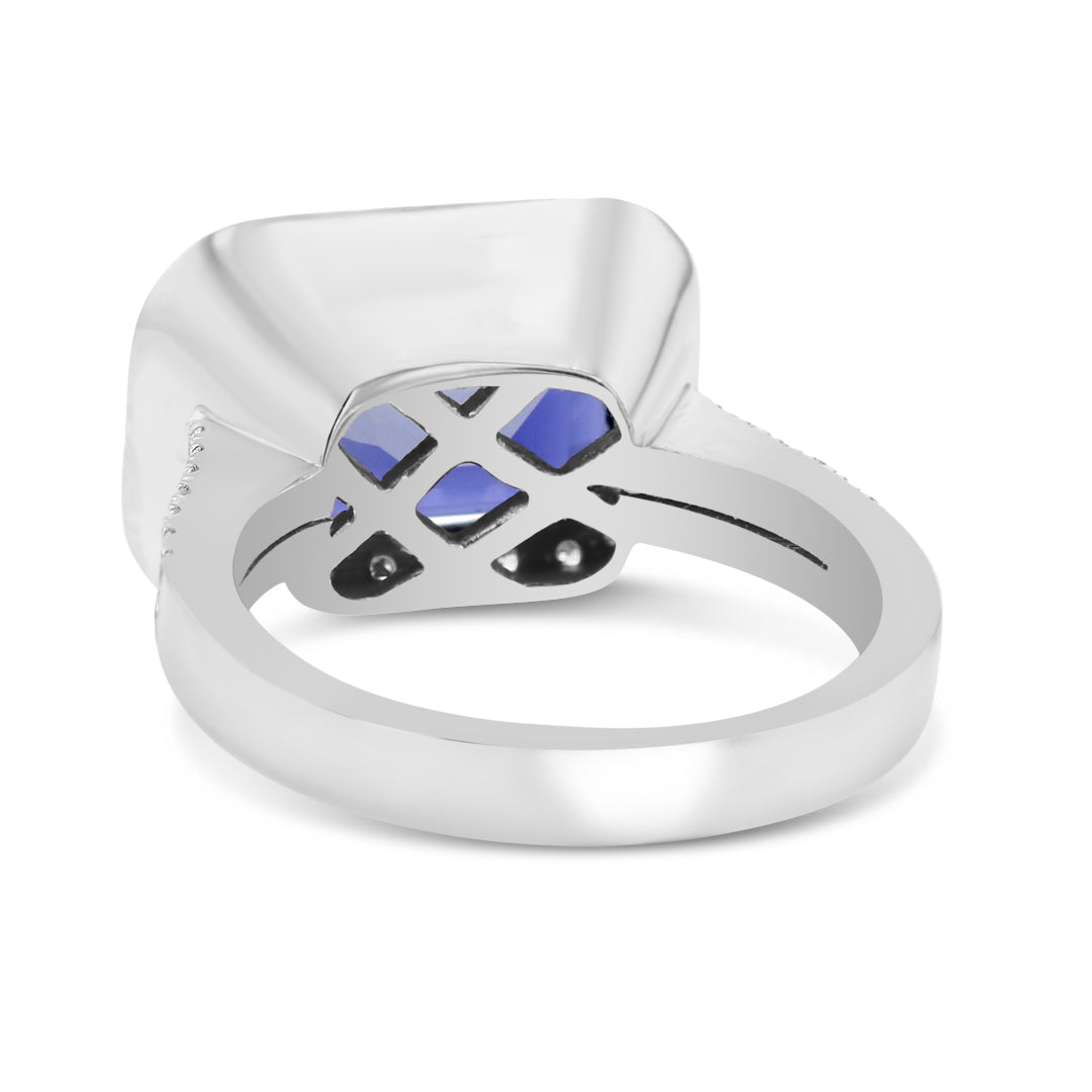 Emerald-Cut Tanzanite Ring with Diamond Halo