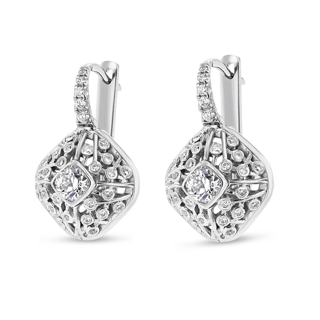 Diamond Cushion Drop Earrings With English Clasp