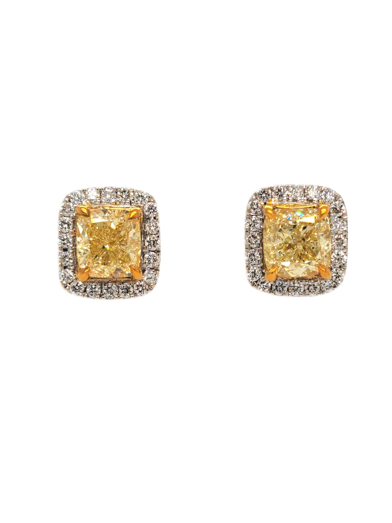 Yellow Cushion Cut Single Halo Earrings