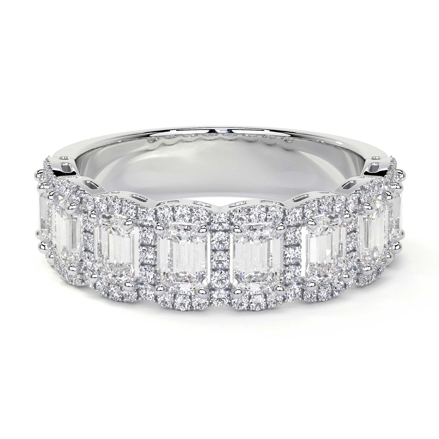 Emerald Cut Diamond Eternity Band with Halo, Small