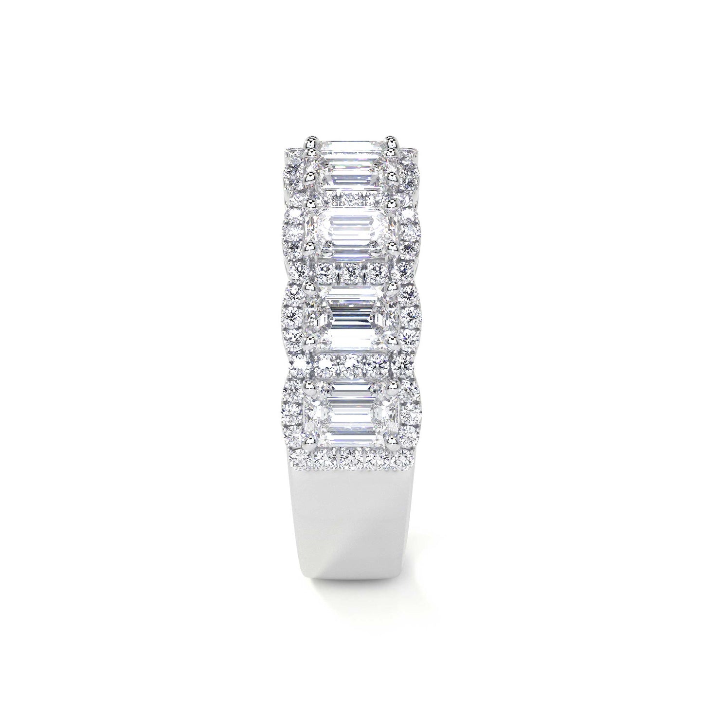 Emerald Cut Diamond Eternity Band with Halo, Small