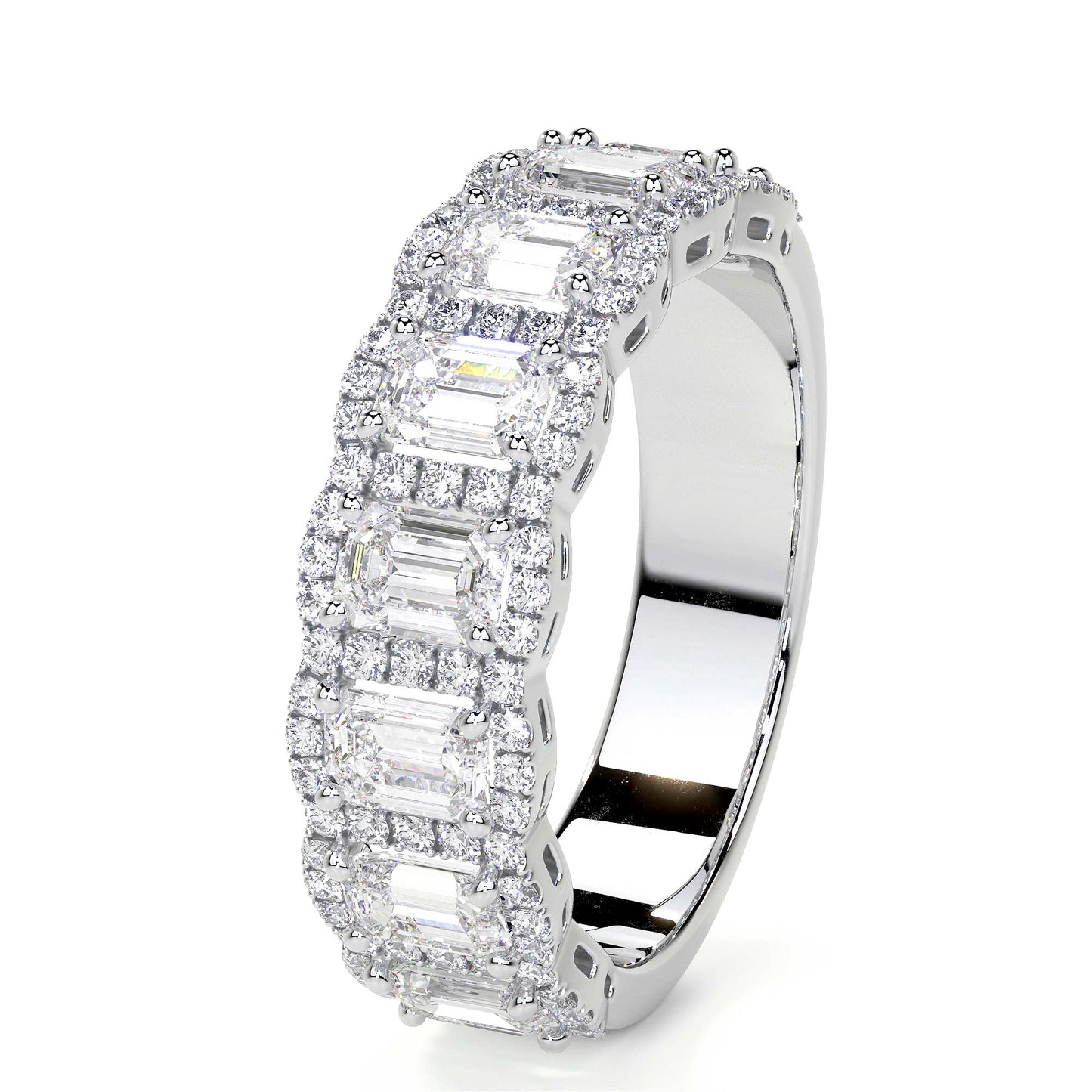 Emerald Cut Diamond Eternity Band with Halo, Small