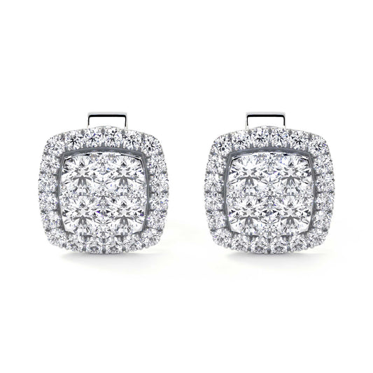 Square Stud Cluster Earrings with Halo