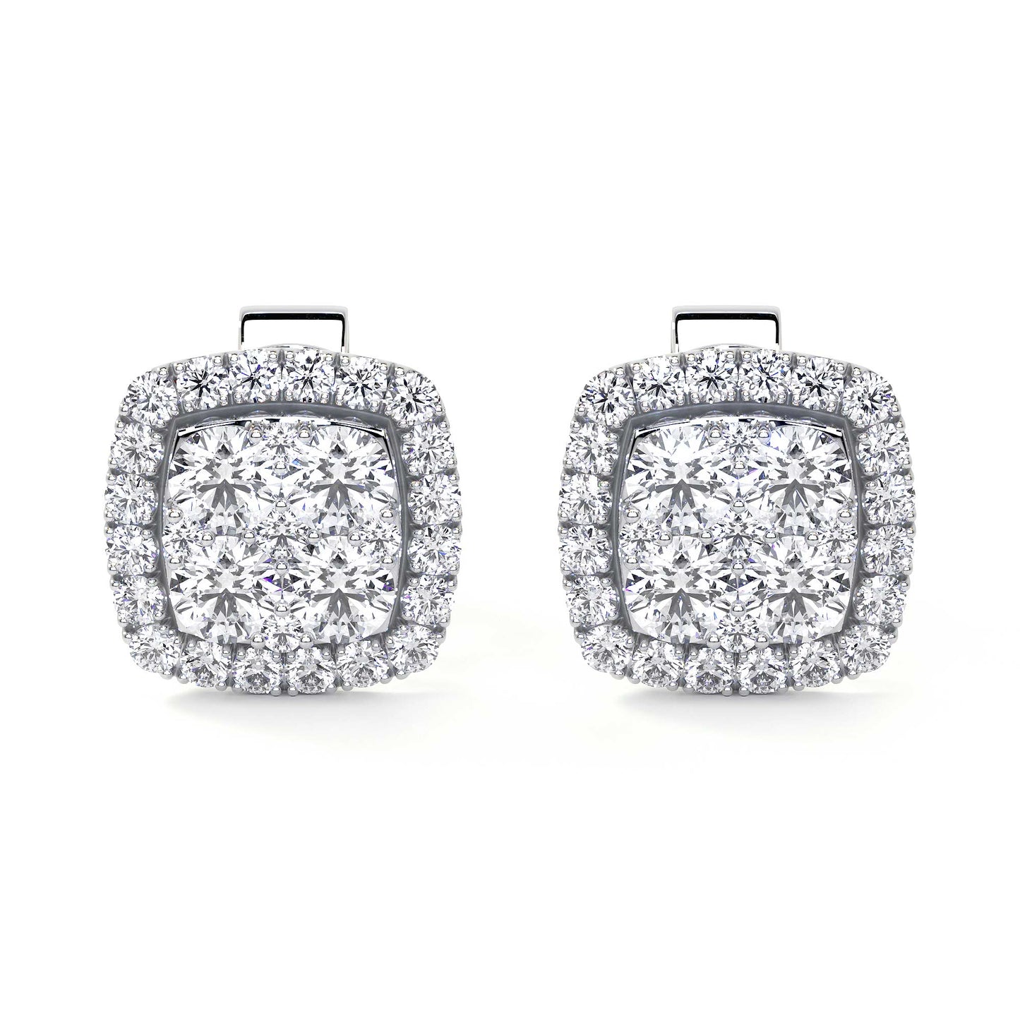 Square Stud Cluster Earrings with Halo